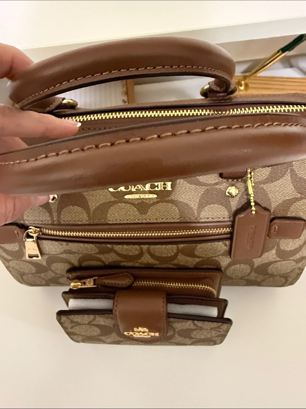 Coach Brown Signature Canvas Satchel and Wallet Set